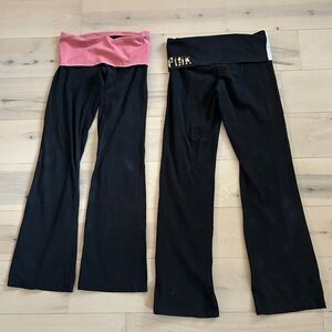 2 Victoria’s Secret PINK Yoga Pants Sequin/Fold Over Waist Small Black S/M